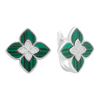 Серебряные серьги CatalogSilver с малахитом, фианитами (60002376)