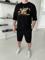 Комплект футболка та шорти чорного кольору з ДТФ принтом (оверсайз)