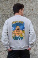 Утеплений оверсайз світшот на флісі з принтом Without Usyk Gray