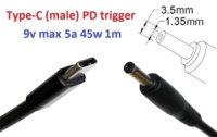 Переходник на 9v (max 5a, 45w) 3.5x1.35mm 1m з USB Type-C (male) Power Delivery PD тригер (A class) 1 день гар.