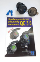 Зарядний пристрій USB 3A /вольтметр 12-24V/амперметр/врізний/швидка зарядка/вимикач