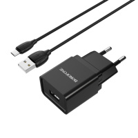 Сетевое зарядное устройство Borofone BA19A USB черное + кабель USB to MicroUSB