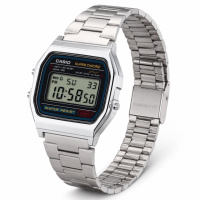 Чоловічий годинник Casio A158WA-1D у сріблястому корпусі з електронним циферблатом та підсвічуванням