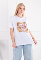Жіноча біла футболка оверсайз з принтом