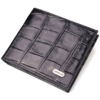 Якісний гаманець для чоловіків у два складення з натуральної фактурної шкіри з тисненням під крокодила 721584 Чорний