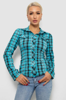 Сорочка жіноча в клітку, колір бірюзовий, 230R064-1