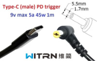 Переходник на 9v (max 5a, 45w) 5.5x1.7mm 1m з USB Type-C (male) Power Delivery PD (WITRN) тригер (A class) 1 день гар.