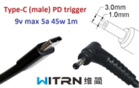 Переходник на 9v (max 5a, 45w) 3.0x1.0(0.9/1.1)mm 1m з USB Type-C (male) Power Delivery PD (WITRN) тригер (A class) 1 день гар.