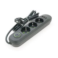 Сетевой фильтр F03U, 3 розетки EU + 3 USB, 1.5 м, сечение 3х0,75мм, 2500W, Black, Bag