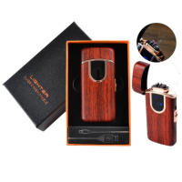 USB + Газовая зажигалка с индикатором заряда, две молнии. Цвет: коричневый