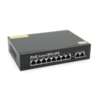 Комутатор POE 48V з 8 портами POE + 2 порти Ethernet (UP-Link) 100Мбіт, з посиленням сигналу до 250метрів, БП вбудований 1,7 кг (270*180*44), Q20