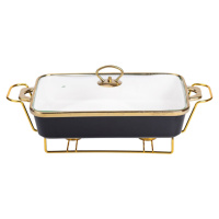 Мармит фарфоровый со стеклянной крышкой 40х22.5х15.5 см на металлической подставке 2 л Черный HTJ-1003