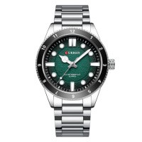 Чоловічий наручний годинник Curren 8450 Silver-Green зі сріблястим браслетом та зеленим циферблатом