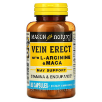 Підтримка Чоловічої Сили з L-аргініном та макою, Vein Erect with L-Arginine & Maca, Mason Natural, 80 капсул