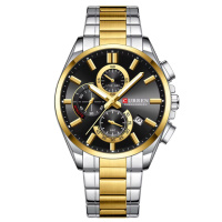 Чоловічий наручний годинник Curren 8475 Gold-Silver-Black з хронографом та календарем