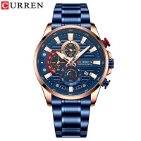 Чоловічий годинник Curren 8415 Blue-Gold з хронографом та металевим браслетом