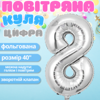 Воздушный шар в виде цифры 8 серебро,40 дюймов, фольгированый, для праздников для дня рождения,