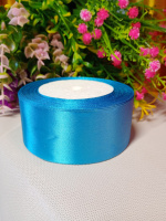 Атласная лента 4 см/ рулон 23 метра/ голубой насыщенный