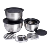 Набор мисок из нержавеющей стали с крышками и терками салатники из нержавейки 3 штуки 2.5 л/2 л/1.5 л LG-02/3PCS