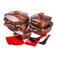 Набор из 5 алюминиевых квадратных кастрюль с толстым дном MGC + лопатка, половник, перчатки и фартук HP-4-468