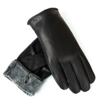 PODIUM Перчатка Мужская кожа-олень S-112 black махра