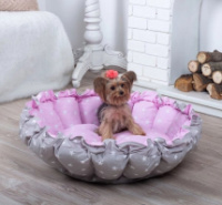 Лежанка для кота и собаки Корзина Звезды Цвет серый/ розовый