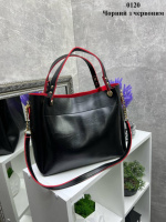Чорна з червоним краєм - без логотипа - велика, стильна та вмістка сумка, легко вміщує формат А4, гладка екошкіра (0120)