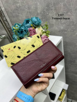 Натуральна шкіра. Темний бордо - стильний великий вмісткий жіночий гаманець на кнопці, у коробці,19х10 см (1337)