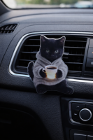 Автомобільний 2D ароматизатор на решітку обдуву кіт з чашкою