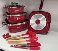 Кухонный набор посуды с антипригарным покрытием и сковорода Сковороды с гранитным покрытием Красный