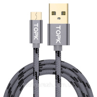 Кабель синхронізації Topk USB - MicroUSB 3A 1 м Gray (3873-10870)