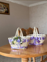 Кошик «Пасхальний» 1 шт 40x28x22 см з декором Бузковий-2 плетений з натуральної відбіленленої лози для Великодня