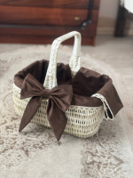 Кошик Голендер білий з лози з коричневим чохлом, полотенцем і бантиком 36×27×18 см пасхальний, корзина плетена