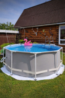Intex 26706 305×99 см круглий каркасний басейн Prism Frame Pool сірий з фільтр насосом 2006 л/год та драбиною / сходами