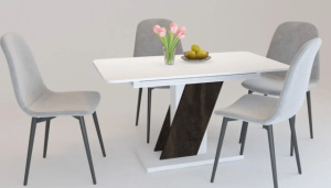 Стол Карло белый -угольный камень обеденный раскладной на одной ноге 140(+40)*80