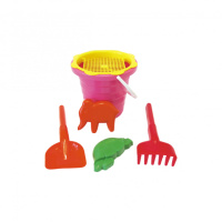 Песочный набор Большой Mtoys S0004 лопатка, грабли и две пасочки Розовый