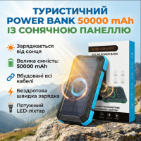 Мультифункціональний сонячний Power Bank VidShop Solar Pro 50000 mAh: бездротова зарядка Qi та вбудовані кабелі 22.5W