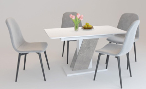 Стол Карло белый -бетонный камень обеденный раскладной на одной ноге 140(+40)*80