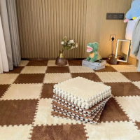 Килимок пазл для дітей з ворсом, м'який термокилимок пазл 10 штук Бежевий