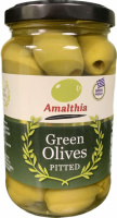Зелені оливки «AMALTHIA» без кісточки в розсолі (скляна банка 360г.)