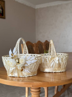 Кошик «Пасхальний» 1 шт 40x28x22 см з декором Шампань плетений з натуральної відбіленленої лози для Великодня