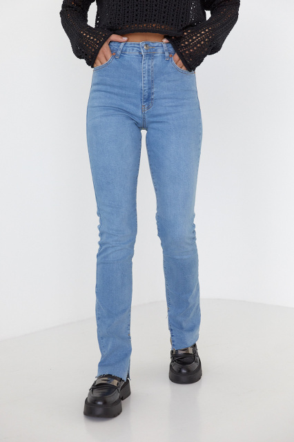 Жіночі джинси skinny з розрізами — блакитний колір, 36р (є розміри)